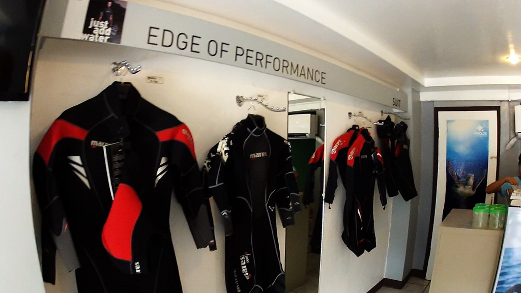 Wetsuits in shop